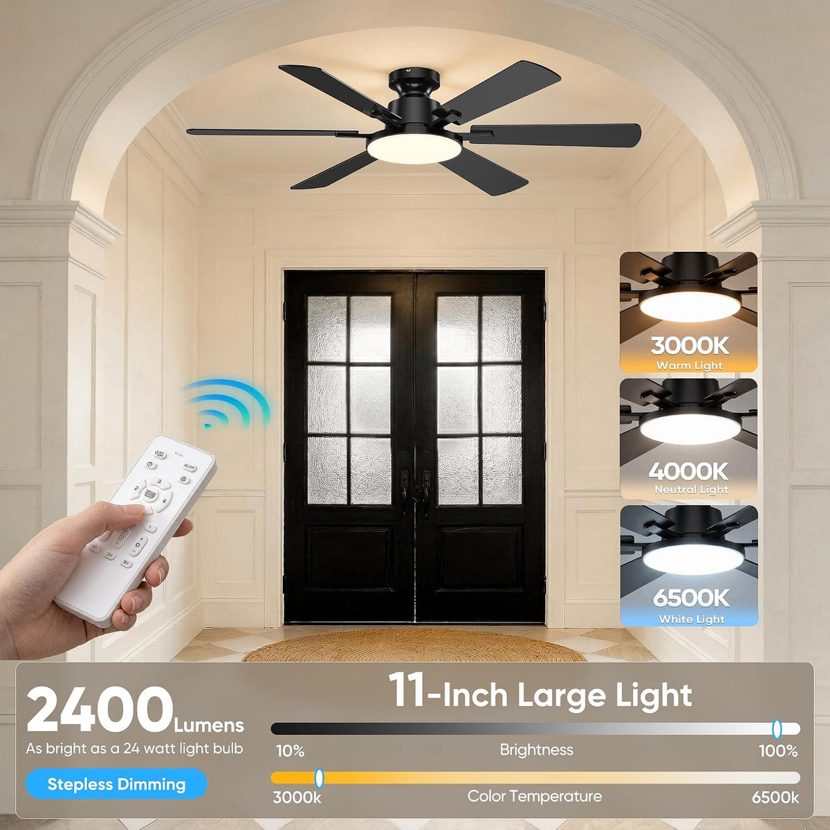 52'' Ceiling Fan with Light Remote/APP Control for Living Room
