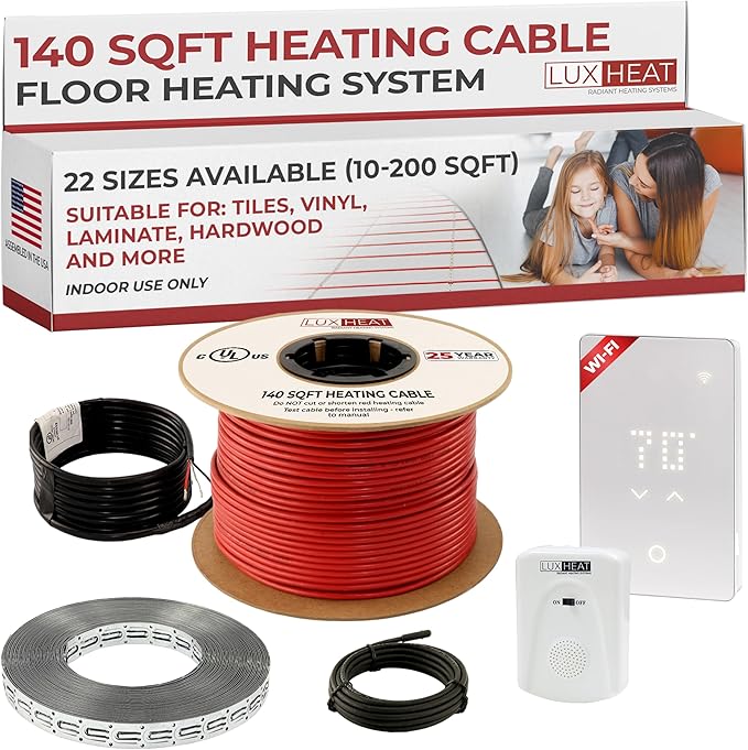 LuxHeat 140sqft Floor Heating Cable Kit - 240v Electric Radiant Floor Heat