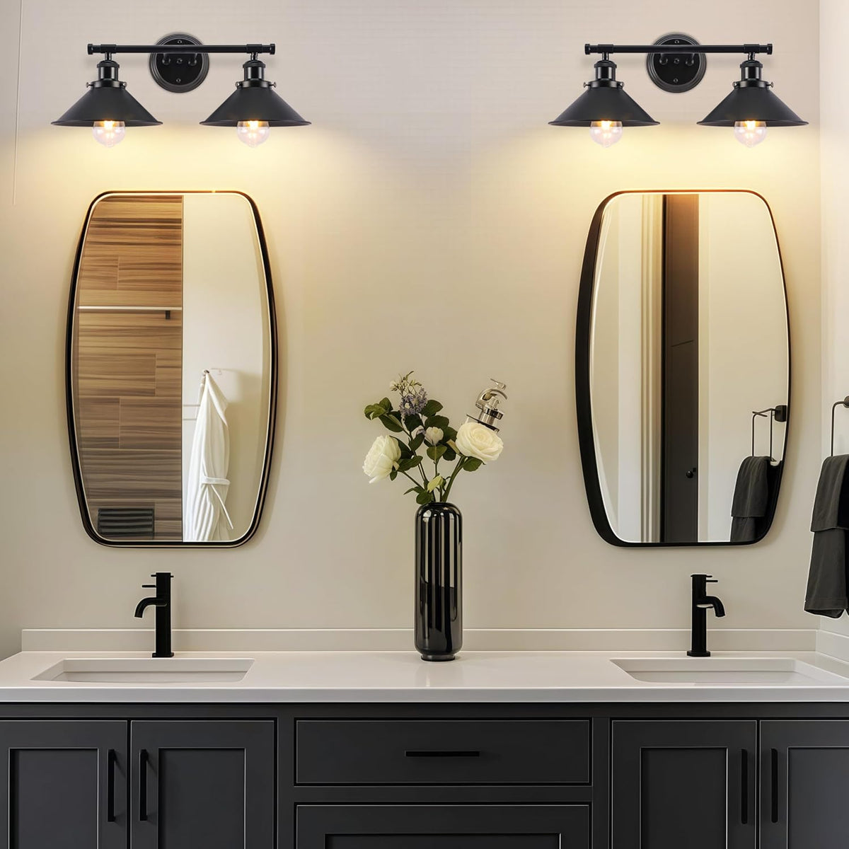 Black Bathroom Light Fixture, 2-Light Farmhouse Vanity Lights for Bathroom