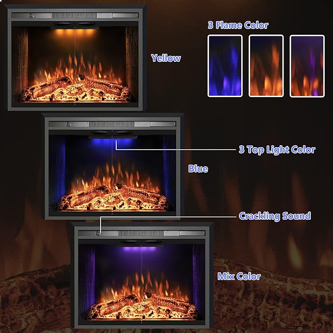 36 Inches Electric Fireplace Insert, 750W/1500W Fireplace Heater