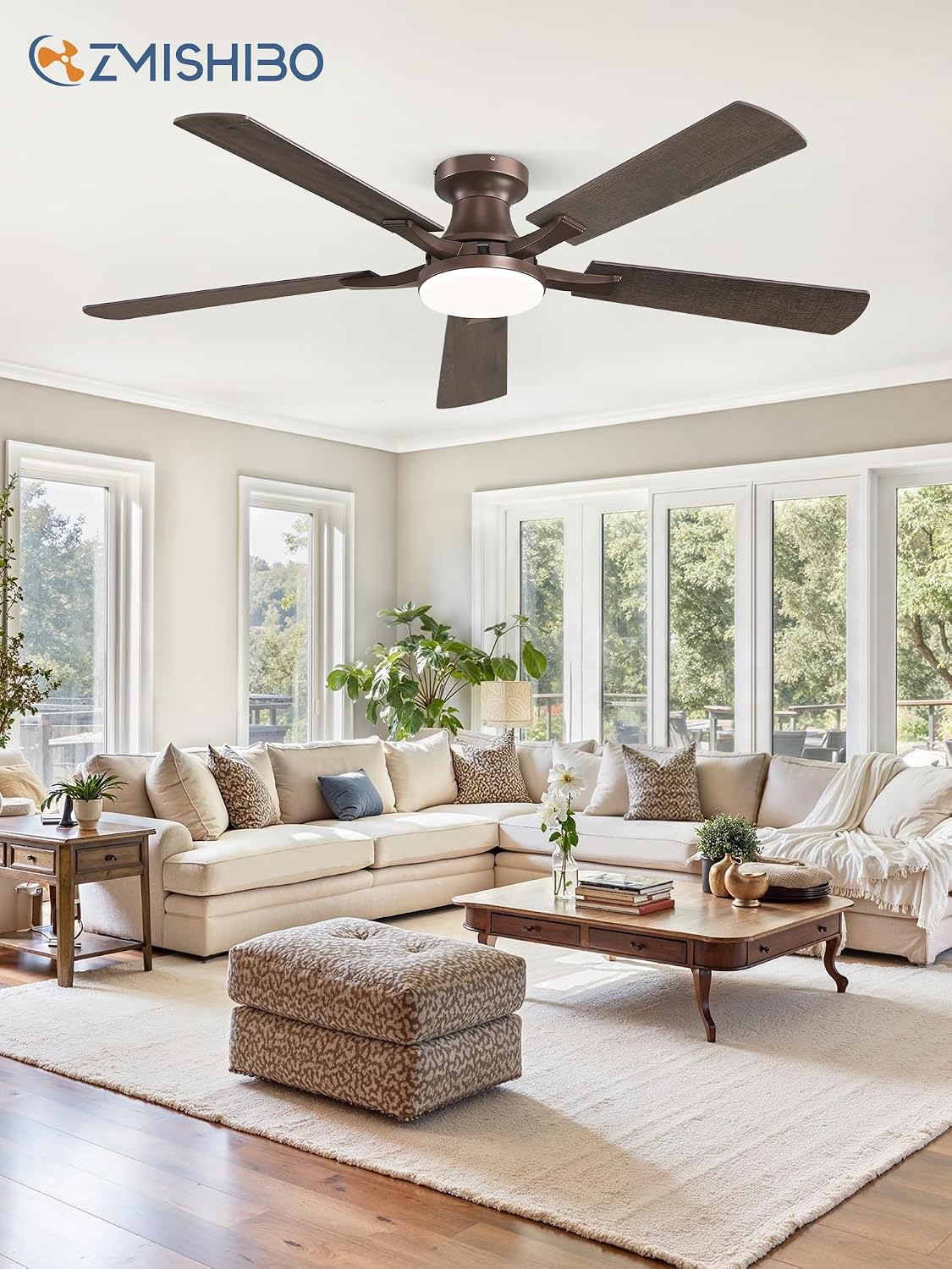 ZMISHIBO 52 Inch Ceiling Fans with Lights, Remote&App Control, Flush Mount