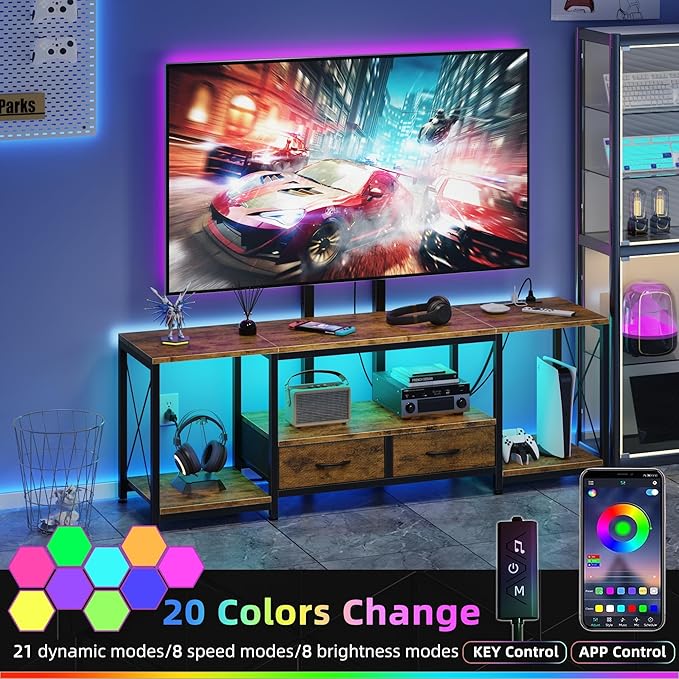 GYIIYUO LED TV Stand with Mount and Power Outlet & Fabric Drawers