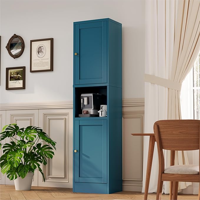 2-Door Metal Storage Cabinet, Tall Slim Pantry Organizer