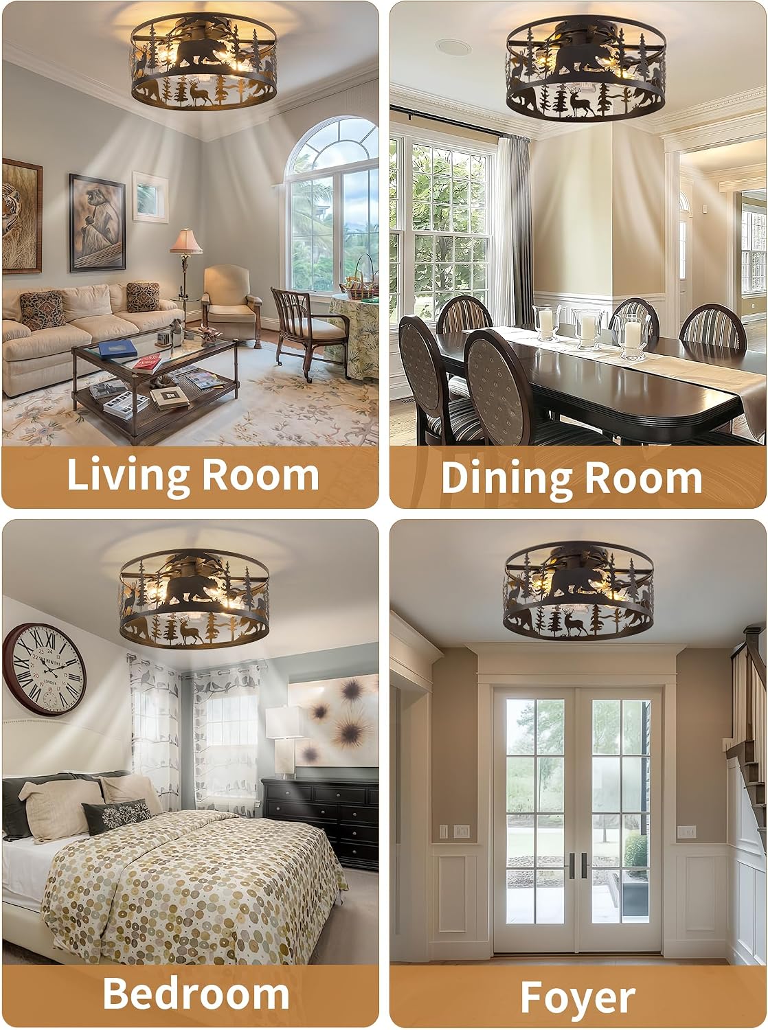 Farmhouse Caged Ceiling Fan with Light,Rustic Fandelier Flush Mount