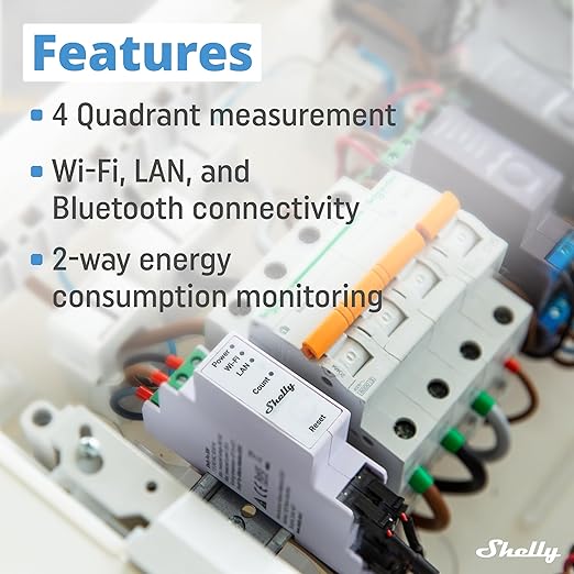 Shelly Pro 3EM | Wi-Fi & LAN, 3-Phase Smart Energy Meter | 2-Way Consumpt...