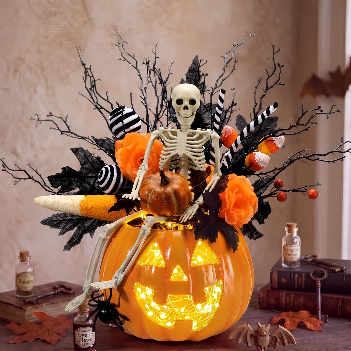 Wiwiqing Halloween Vase Table Centerpiece Decor, Pumpkin, Skull