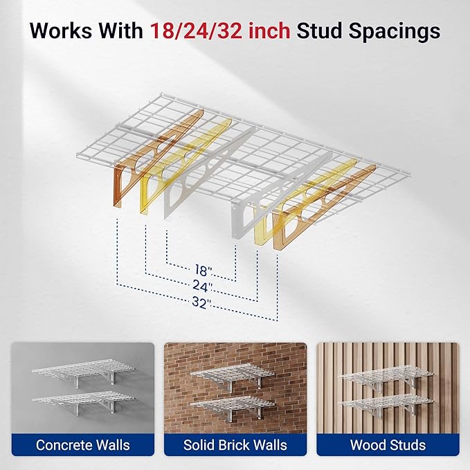 FLEXIMOUNTS 4-Pack 2x4ft 24-inch-by-48-inch Wall Shelf Garage Storage Rack Wall