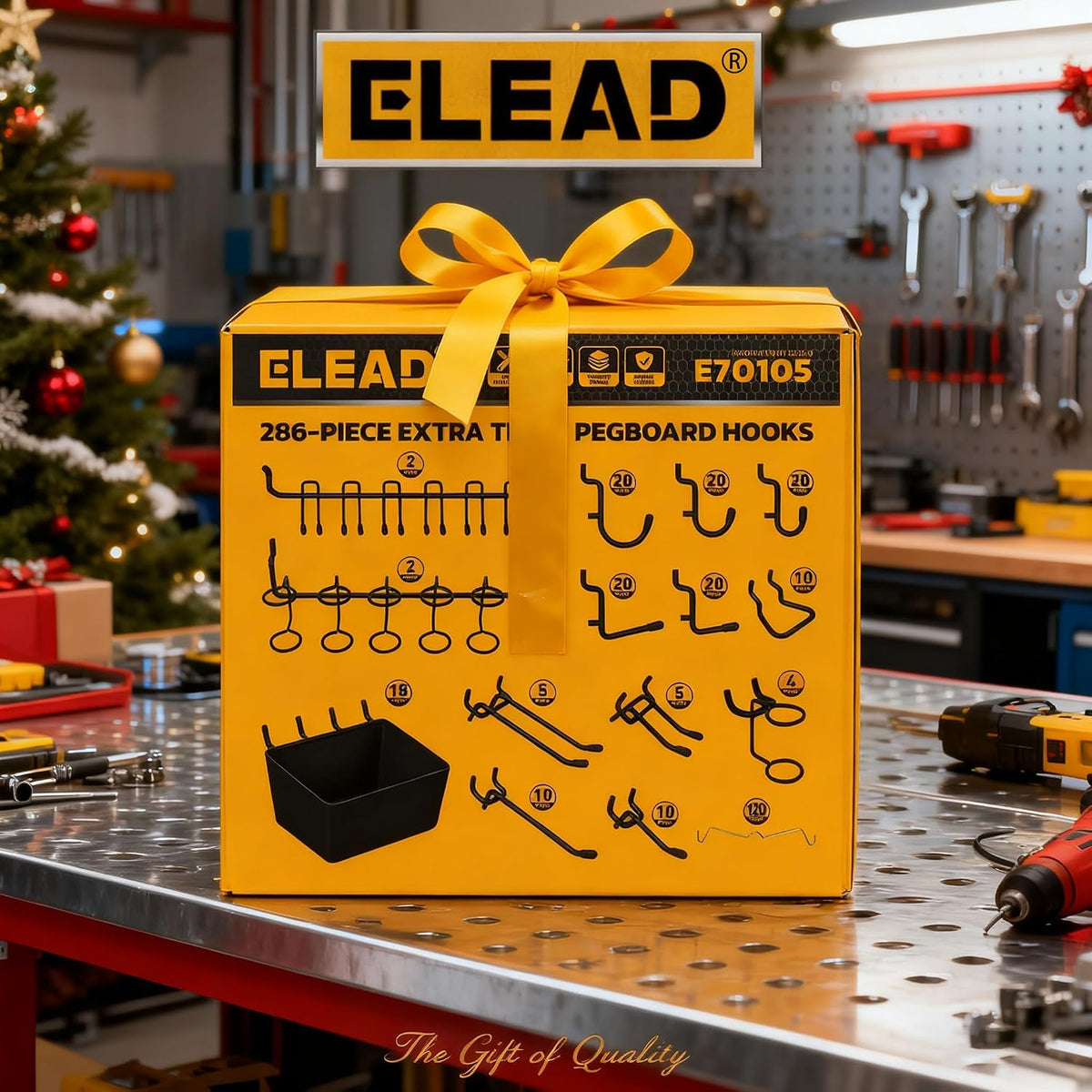 ELEAD 286-Piece Extra Thick Pegboard Hooks Set, 1/4" Heavy Duty Black Pe...