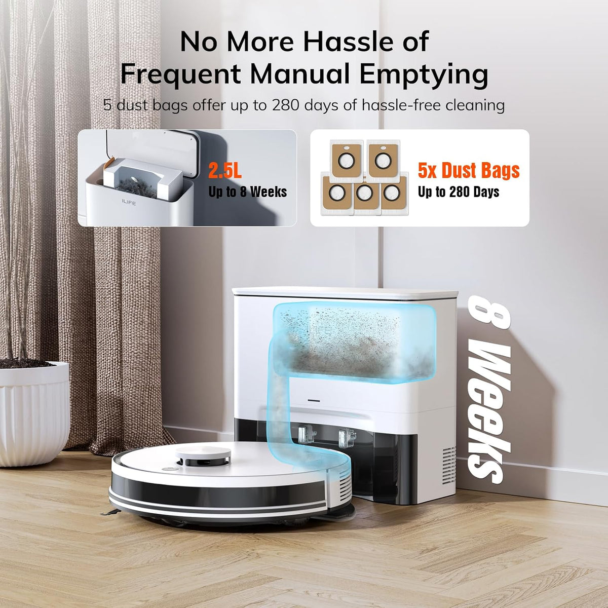 ILIFE A30 Pro Robot Vacuum and Mop,10000Pa Max Suction, Self-Emptying