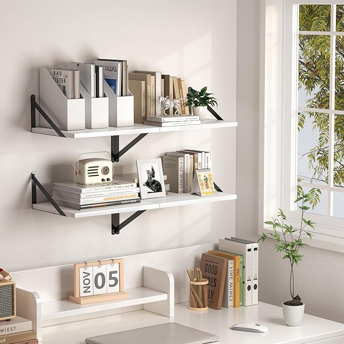 Heimlove White Deep Floating Shelves (Set of 2)