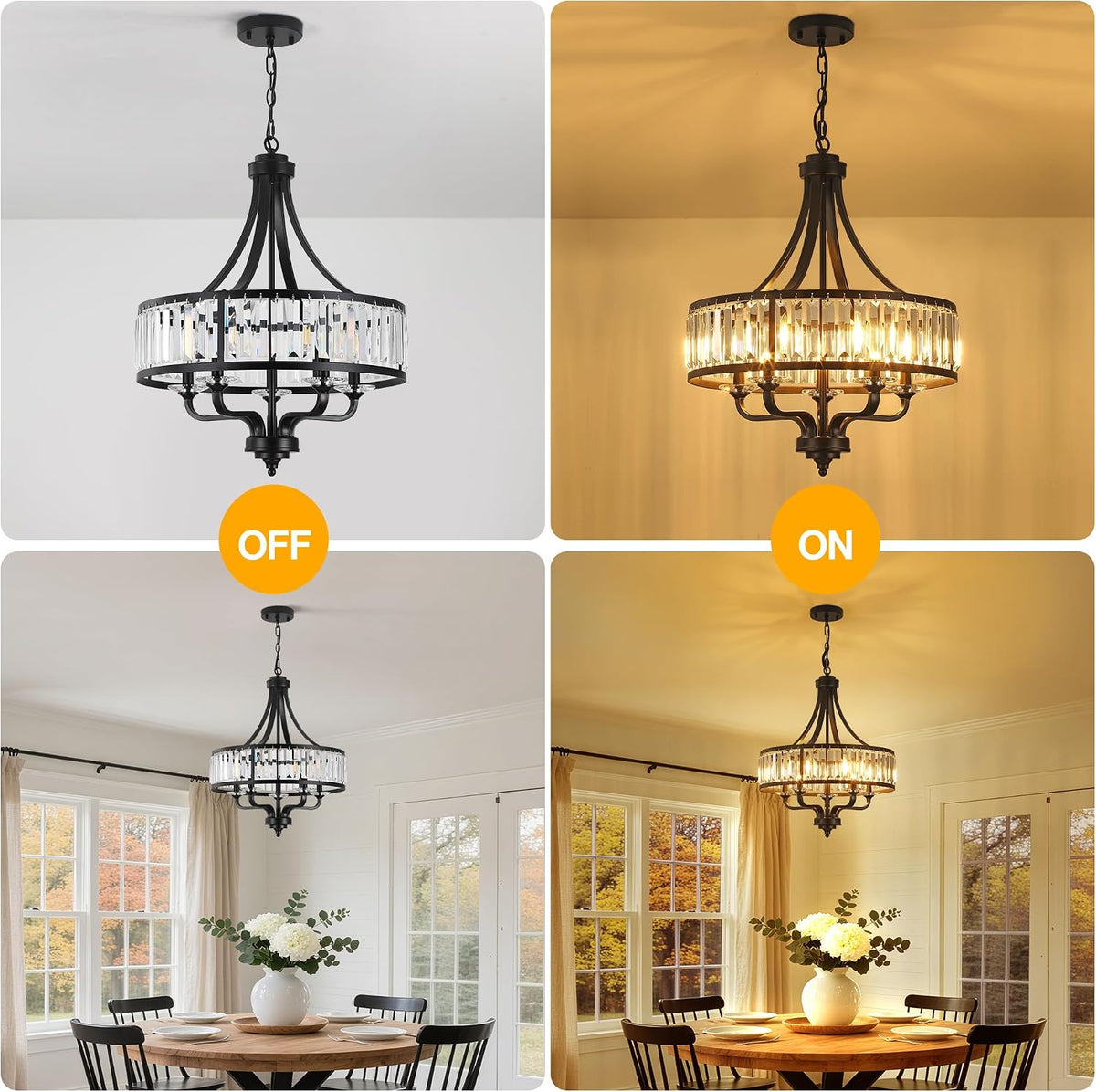 Modern Black Crystal Chandelier,5-Light Farmhouse Dining Room Light Fixture O...