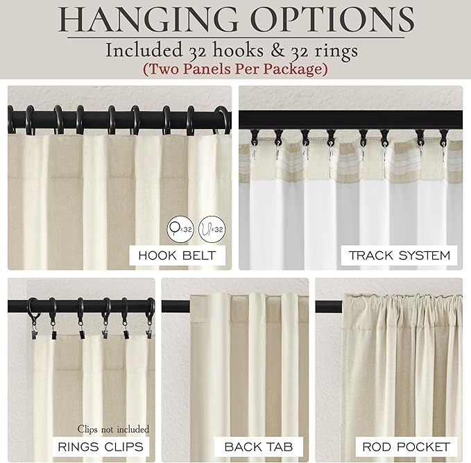 Warm Cream Thick Linen Black Out Curtains 86 Inch Long
