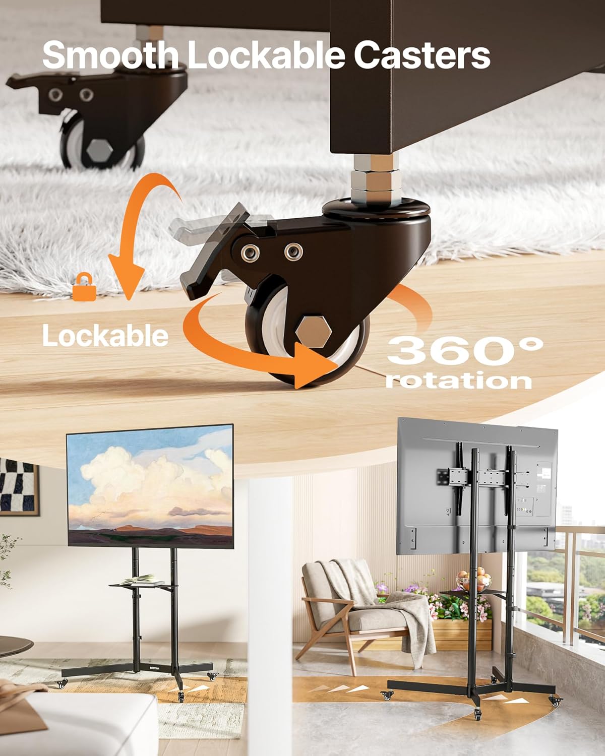Heavy-Duty Rolling TV Stand for 32-85" TVs, 187 lbs