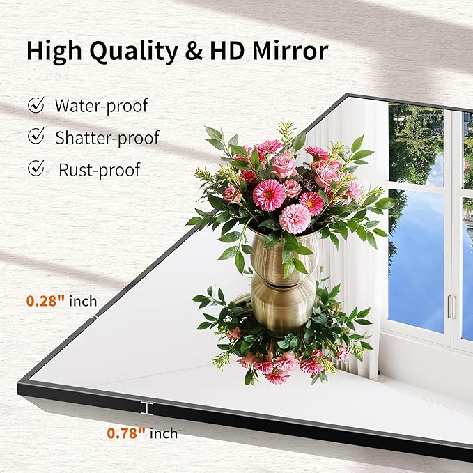 Black Bathroom Mirror for Wall, 18x24 Inch Rectangle Mirror