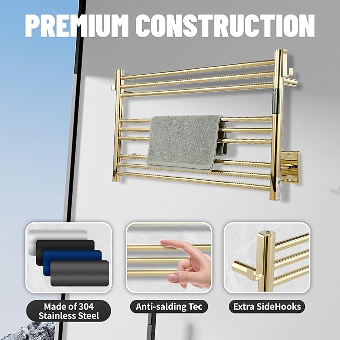 K&KALONZO Towel Warmer for Bathroom, Wall-Mounted 9-Bar Heated Towel Rack