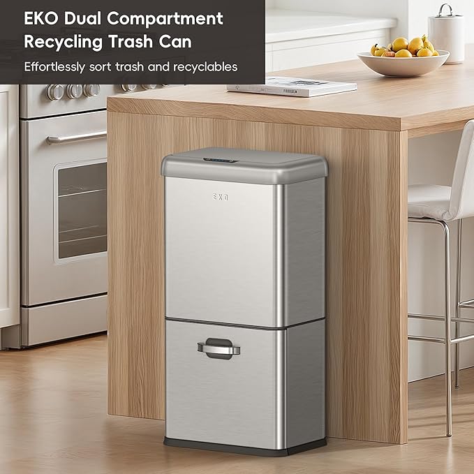 EKO Vintage 50L / 13.2 Gallon Motion Sensor Trash Can, Dual Compartment 32L +