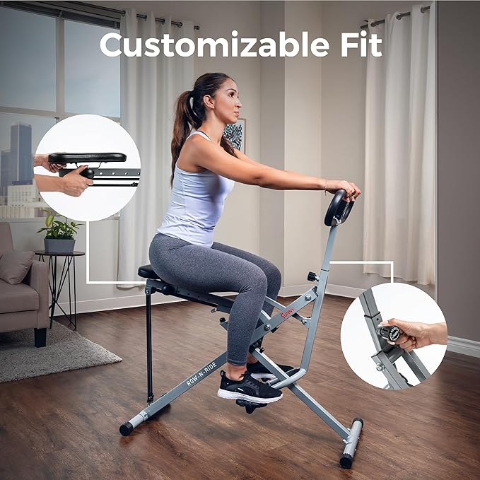 Sunny Health & Fitness Smart Row-N-Ride Glute & Leg Trainer, Foldable...