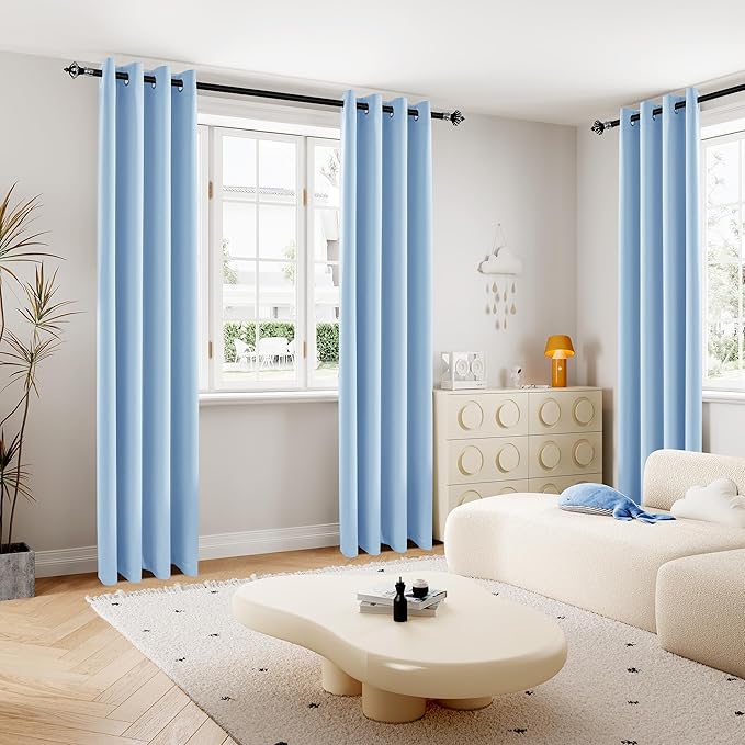 DUALIFE Sky Blue Blackout Curtain Panels/Drapes