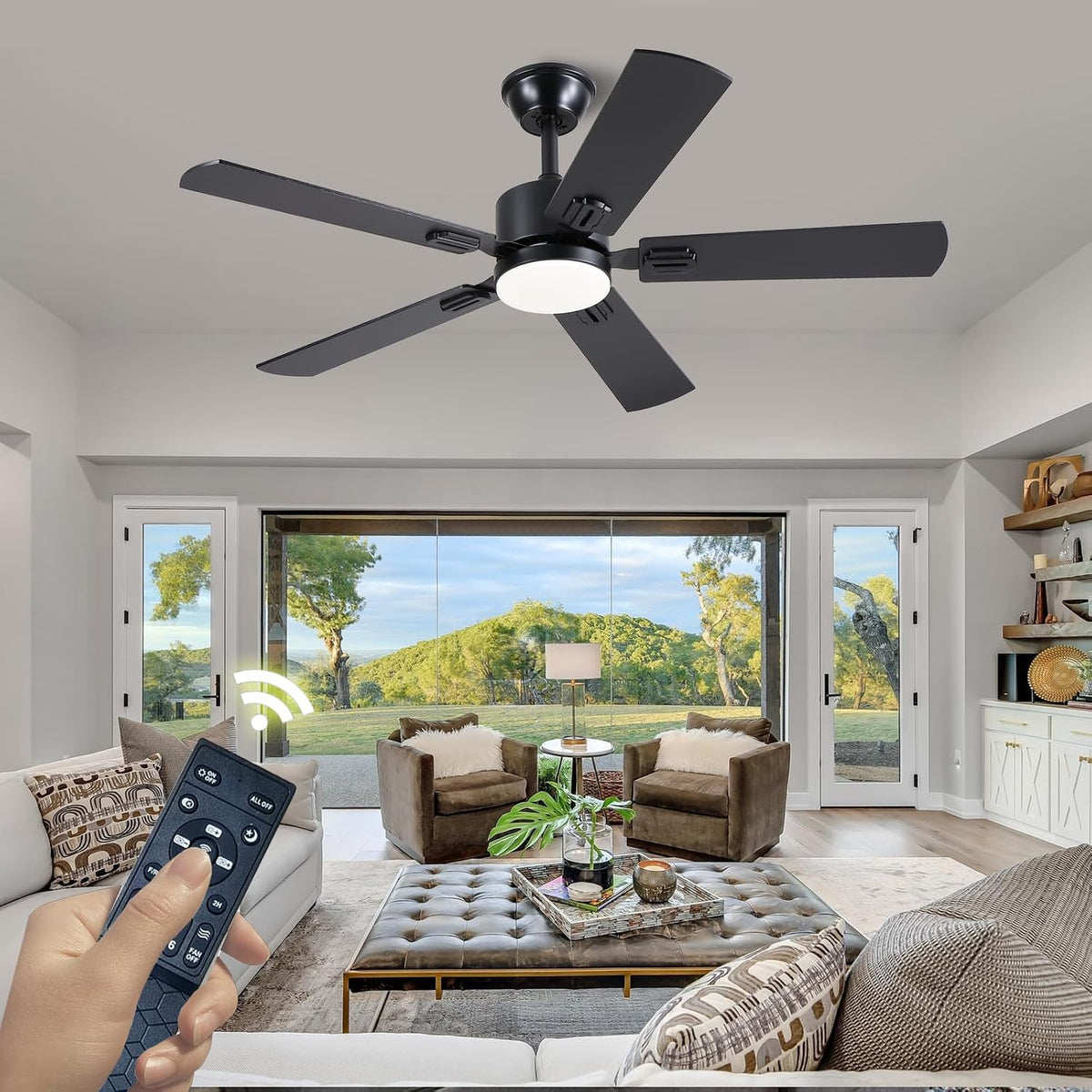 FUMLTP 46inch Modern Ceiling Fans with Lights APP/Remote Control, Black