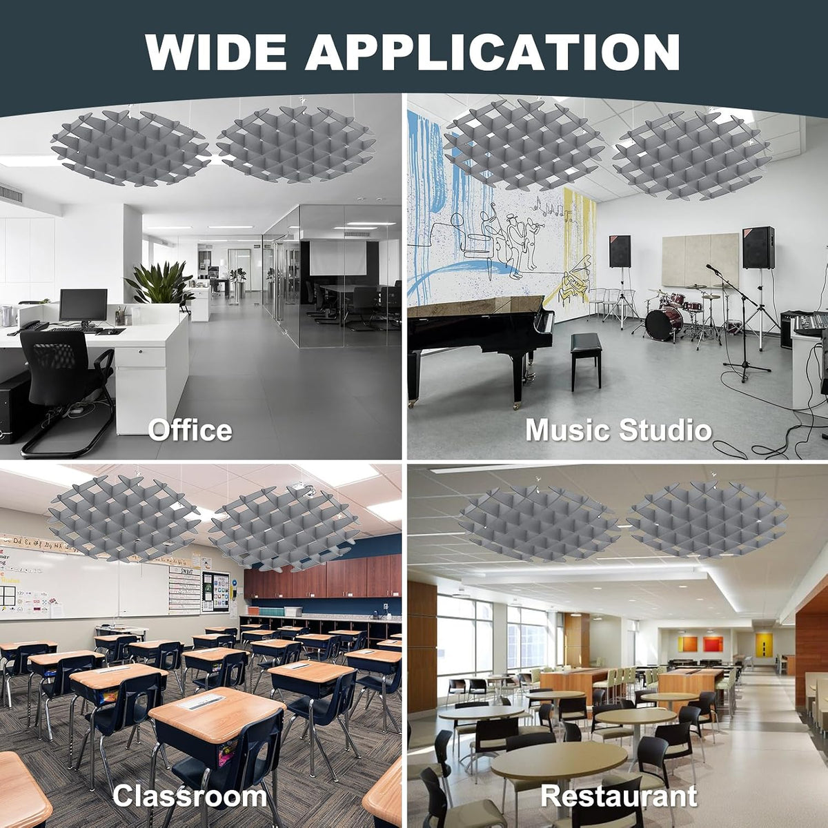 Acoustic Ceiling Panels Sound Absorbing Panels, Hexagon Gray