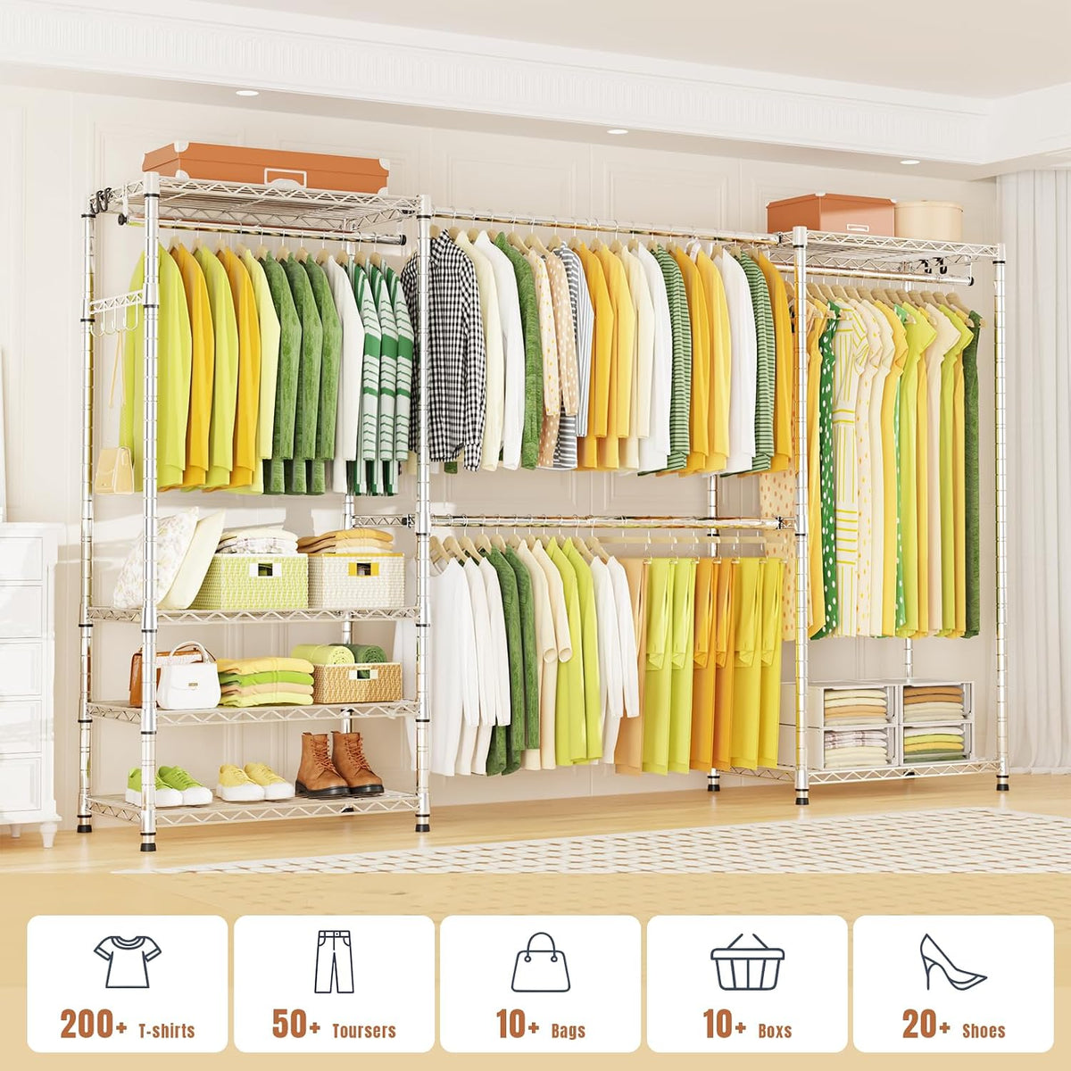 Ulif E1 Heavy Duty Closet Garment Rack, 6 Tiers Adjustable Clothing Storage