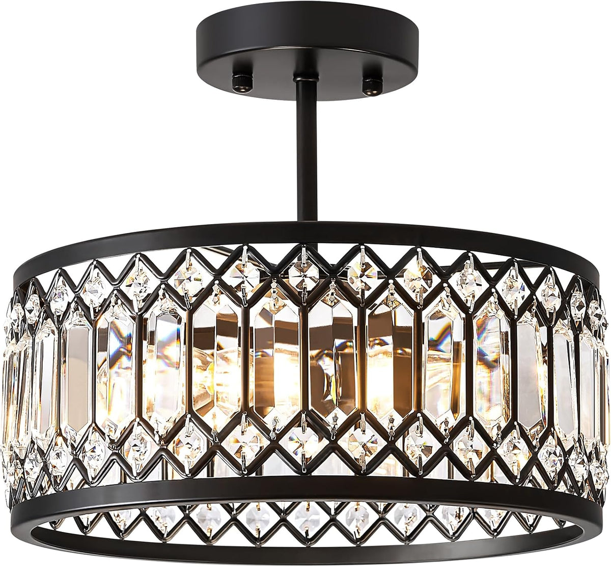 Pevfah Crystal Black Ceiling Light, 3-Light Semi Flush Light Fixture, 12 in