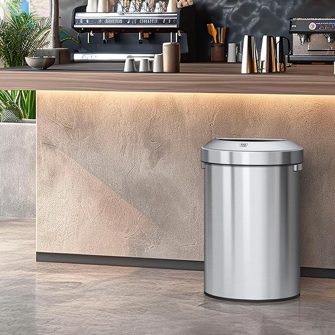 EKO Urban 16 Gallon Semi-Round Open Top Waste Bin, Stainless Steel Half Round