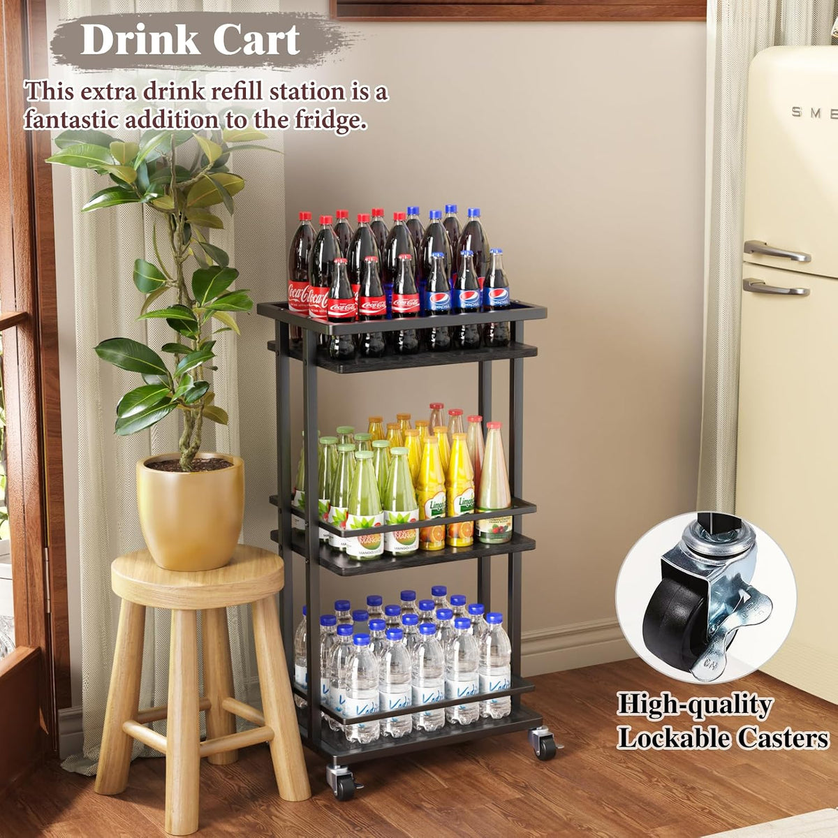OKZEST 3-Tier Bar Cart for Home, Mini Rolling Liquor Cabinet & Serving Cart