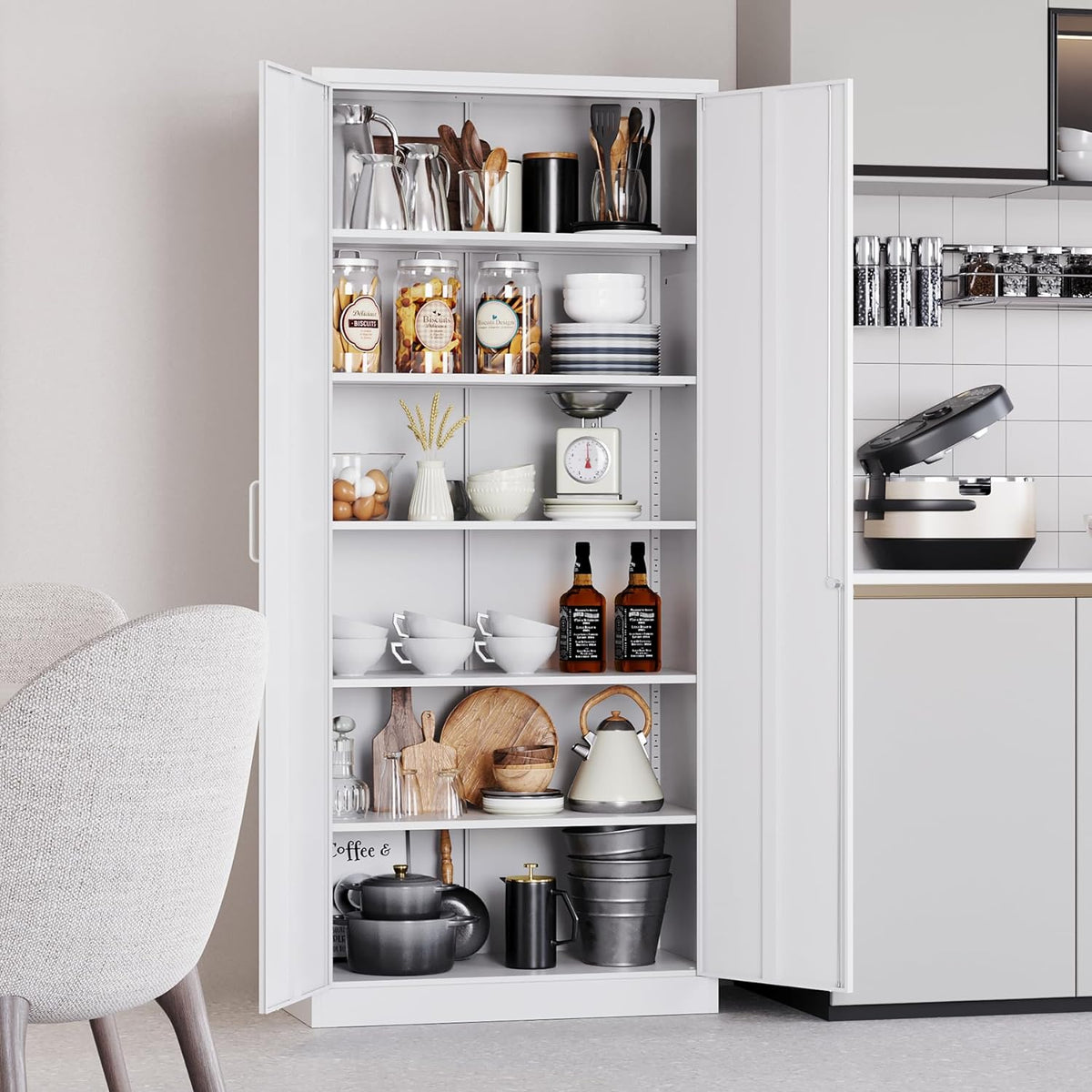 SISESOL White Metal Storage Cabinet with 2 Doors and 6 Shelves,71" Tall ...