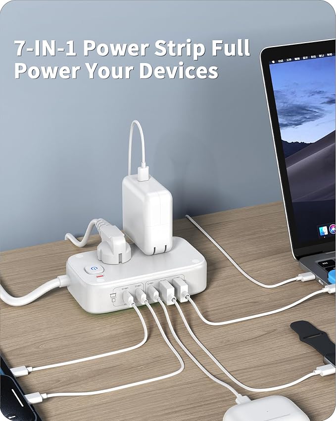 KWRNVO 7-in-1 Power Strip, 85W PD USB C Power Strip