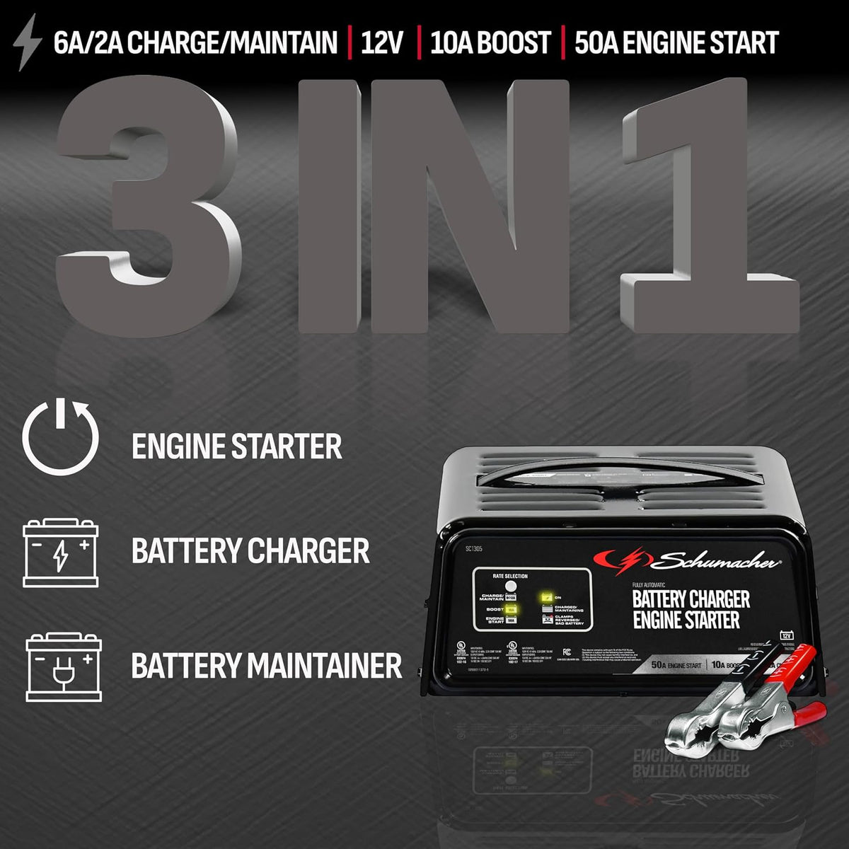 Schumacher Electric 6A Car Battery Charger & Maintainer, 12V – SC1305