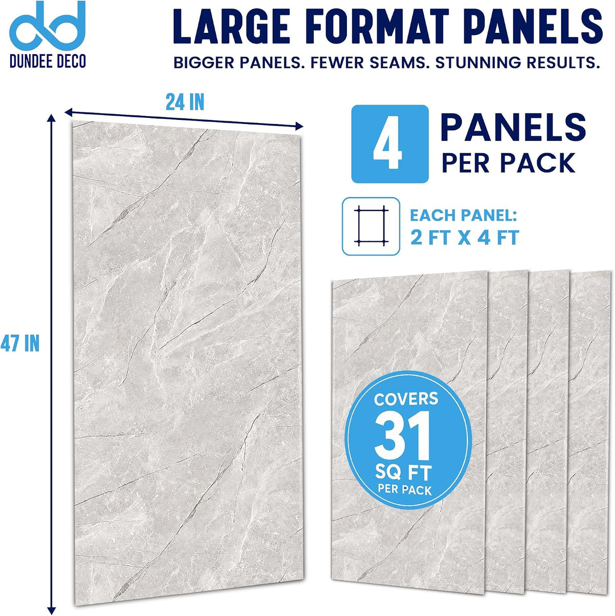 Dundee Deco Faux Marble Wall Panels - 2 ft X 4 ft - Glossy (4 Pack)
