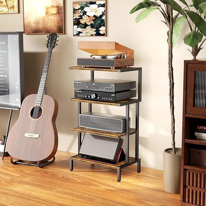 Aquzee Game Console Stands, 4-Tier AV Media Shelf, Stereo Stand, Wood Gaming