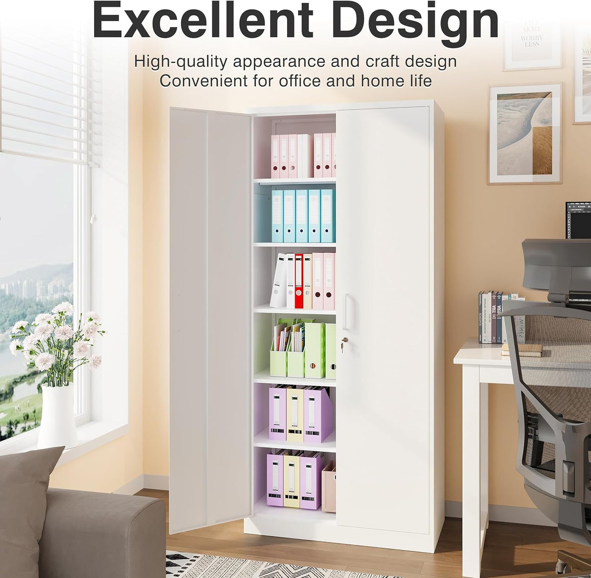 SISESOL White Metal Storage Cabinet with 2 Doors and 6 Shelves,71" Tall ...