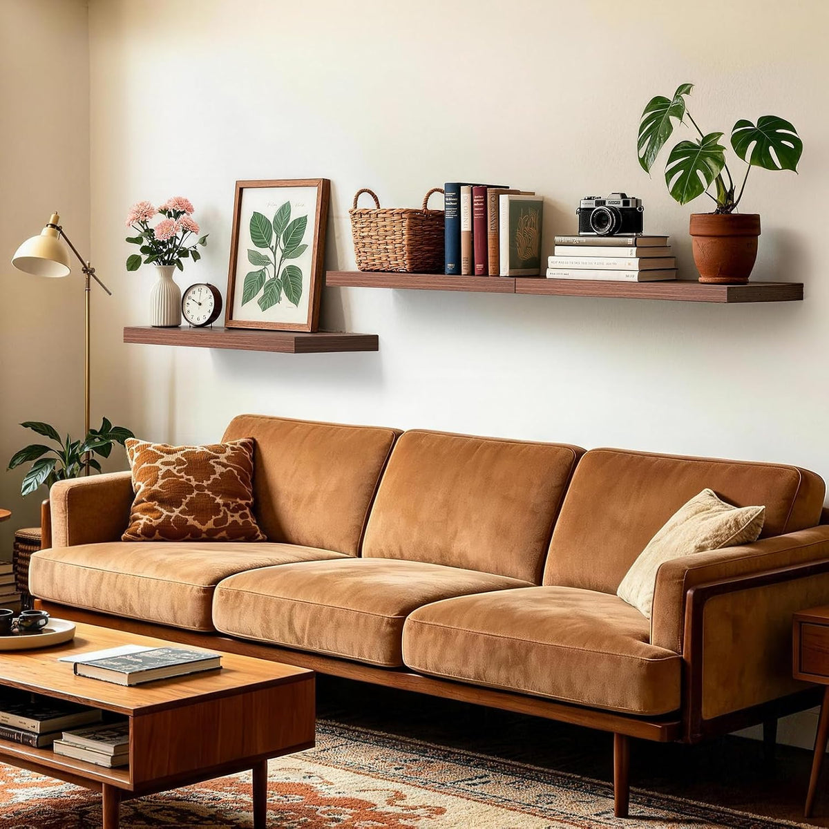 BAYKA Walnut-Like Floating Shelves 22.5in, 3Pack, Wall Mounted Wall Decor