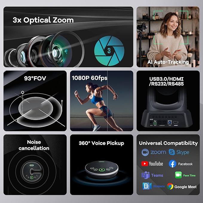 TONGVEO AI Auto-Tracking PTZ Conference Camera System