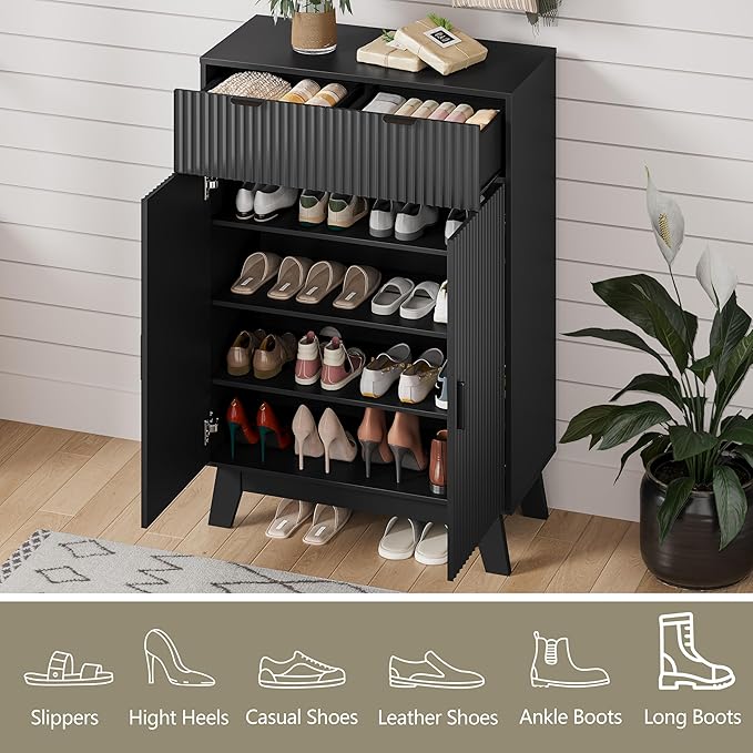 Shoe Cabinet Storage for Entryway, 4 Tier Fluted Shoe Storage Cabinet