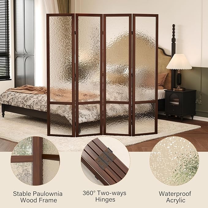 Acrylic Room Divider, 4-Panel Freestanding Partition Screen, Frosted
