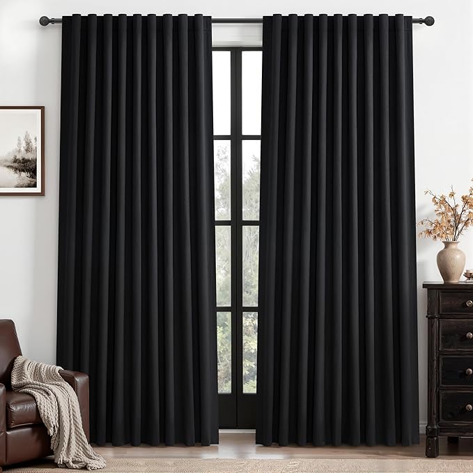 Black Out Curtains 60 Inches Extra Wide Luxury Linen Curtains 96 Inch Length