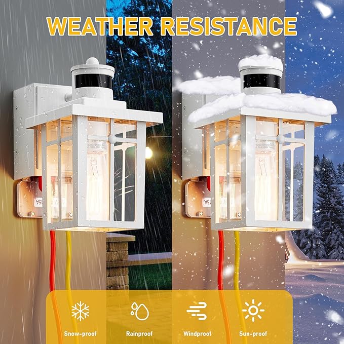 Myhaptim Porch Lights with GFCI Outlet, Dusk to Dawn Motion Sensor Outdoor