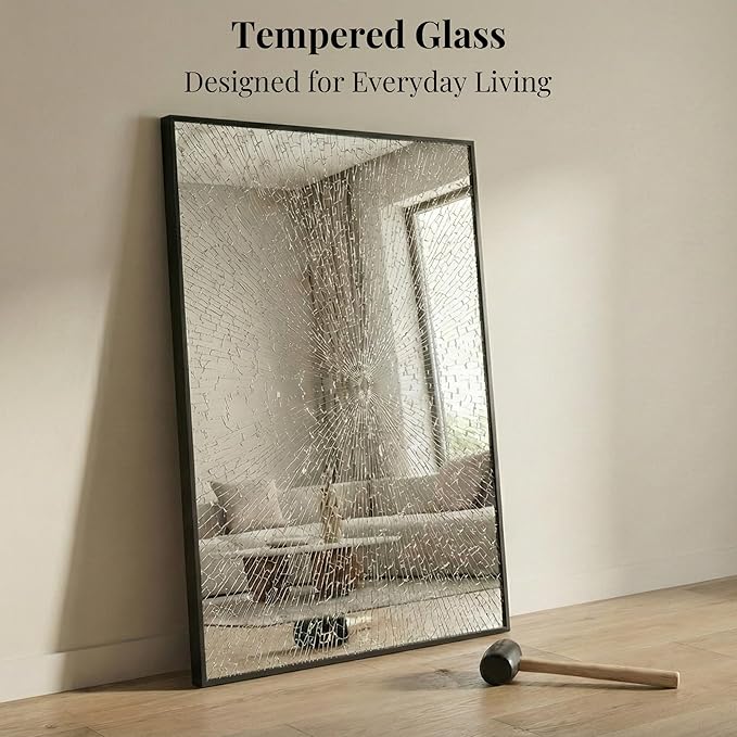 48''x30'' Black Bathroom Mirror, Large Metal Framed Vanity Mi...