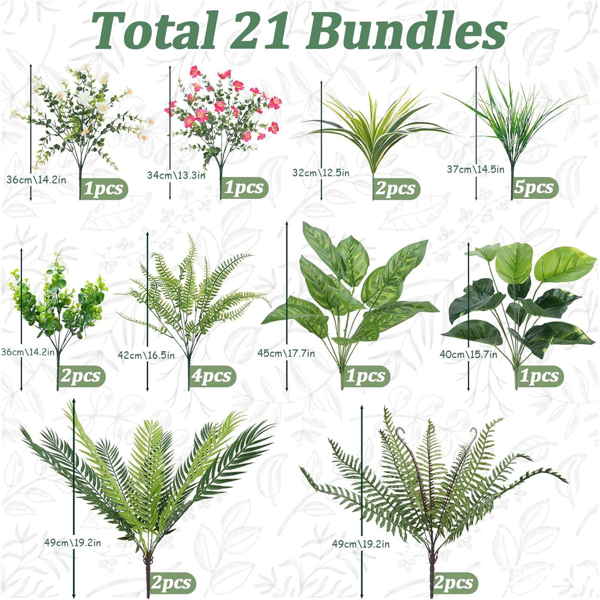 21Pcs Fake Outdoor Plants Artificial Greenery for Outdoor Greenery Stems