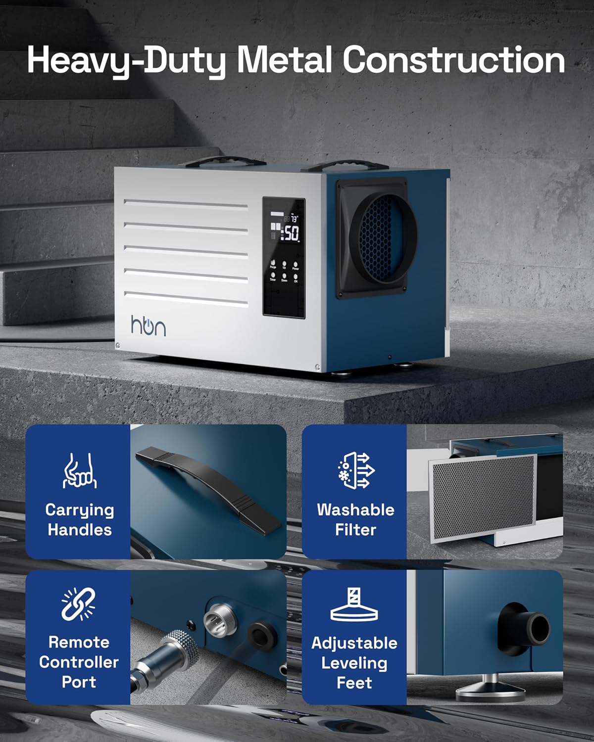 HBN Crawl space Dehumidifier 125 Pints with Pump and Drain Hose, Industrial D...