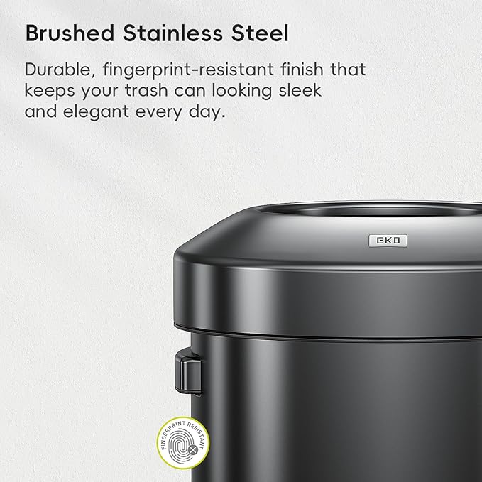 EKO Urban 24 Gallon Round Black Stainless Steel Open Top Waste Bin, Tall