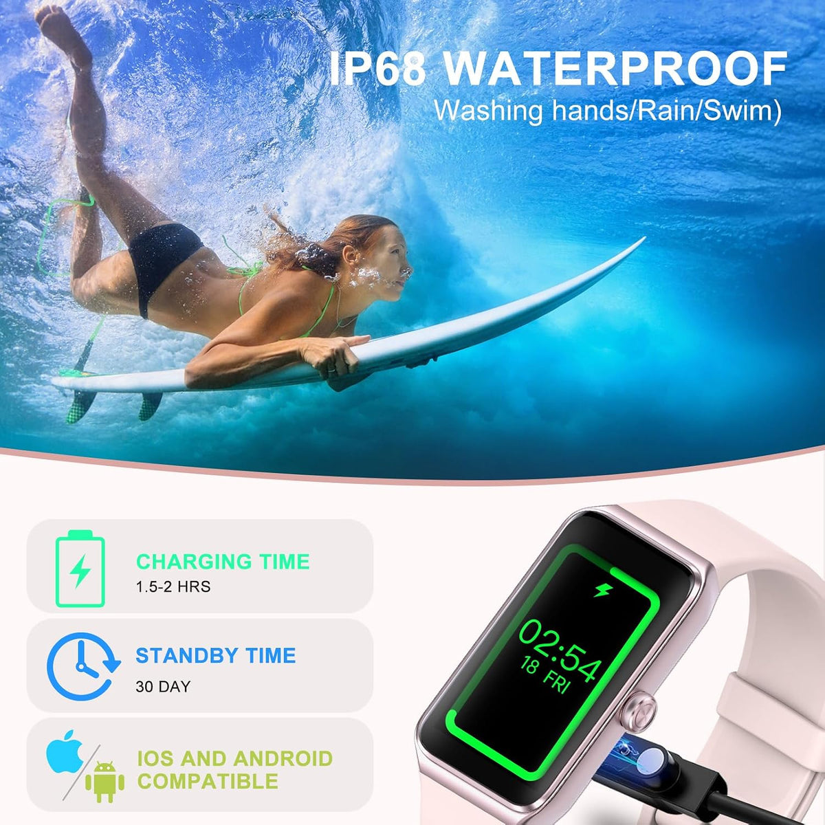 Fitness Tracker with 24/7 Heart Rate Blood Pressure Sleep Tracking, 1.47'...