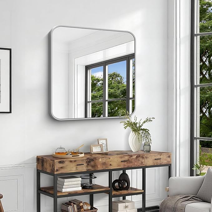 Silver Bathroom Mirror, 36 x 36 Inch Square Mirrors