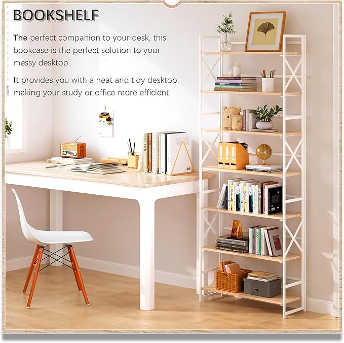 4NM 7 Tiers No Assembly Book Shelves, 72.4" H Folding Bookshelf Bookcase...