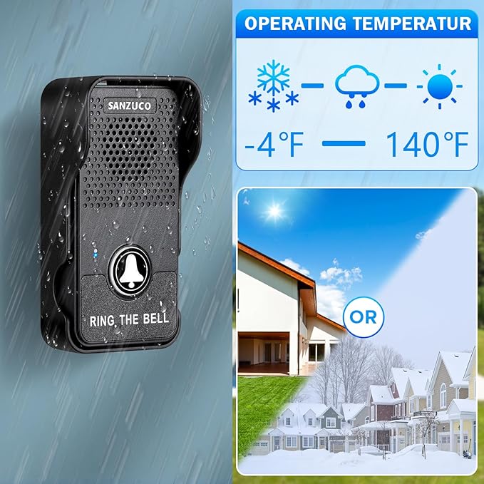 Wireless Doorbell, SANZUCO Doorbells Hands Free Communication, Full Duplex