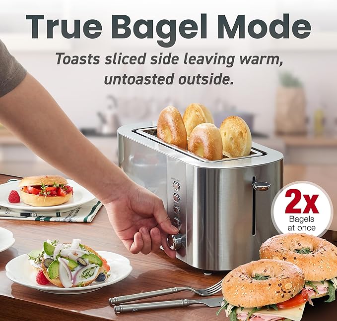Elite Gourmet ECT4123 Long Slot 4 Slice Toaster, Extra Wide 1.5" and 5.1...