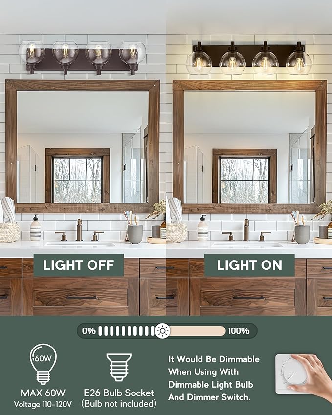 METWET Bathroom Light Fixtures Over Mirror, 4-Light Oil Rubbed Bronze Bathroom